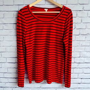 J. Crew Factory Red and Black Striped Long Sleeve Tee